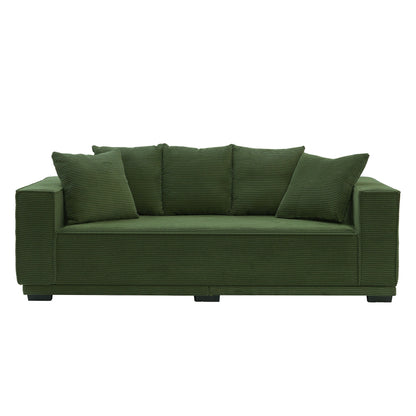 Green Modern 88.97 Corduroy Upholstered 3-seater Sofa with 5 Matching Toss Pillows for Living Room