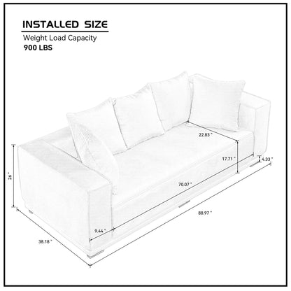 Green Modern 88.97 Corduroy Upholstered 3-seater Sofa with 5 Matching Toss Pillows for Living Room