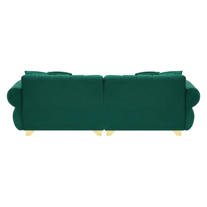Green Modern 89 Velvet 3-seater Sofa with Spring-Wrapped Cushions and Metal Feet for Living Room