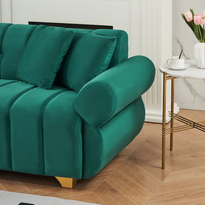 Green Modern 89 Velvet 3-seater Sofa with Spring-Wrapped Cushions and Metal Feet for Living Room