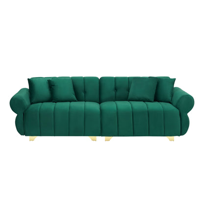Green Modern 89 Velvet 3-seater Sofa with Spring-Wrapped Cushions and Metal Feet for Living Room