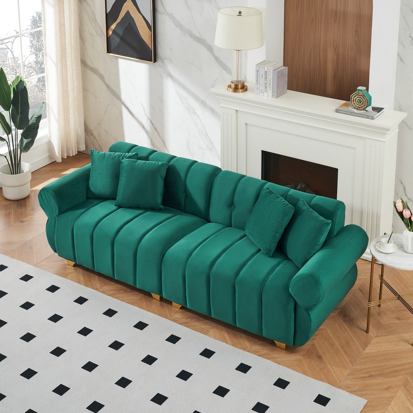 Green Modern 89 Velvet 3-seater Sofa with Spring-Wrapped Cushions and Metal Feet for Living Room