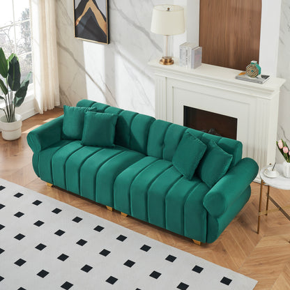 Green Modern 89 Velvet 3-seater Sofa with Spring-Wrapped Cushions and Metal Feet for Living Room