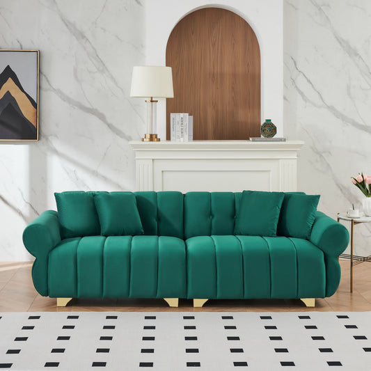 Green Modern 89 Velvet 3-seater Sofa with Spring-Wrapped Cushions and Metal Feet for Living Room