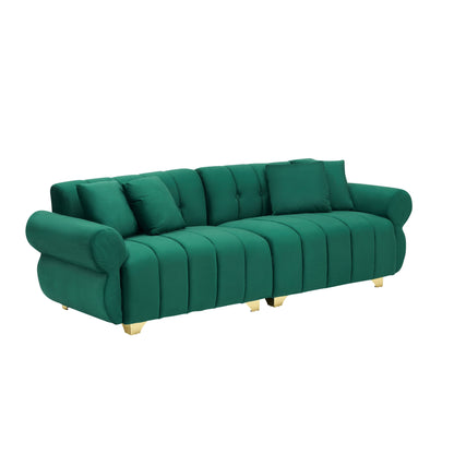 Green Modern 89 Velvet 3-seater Sofa with Spring-Wrapped Cushions and Metal Feet for Living Room
