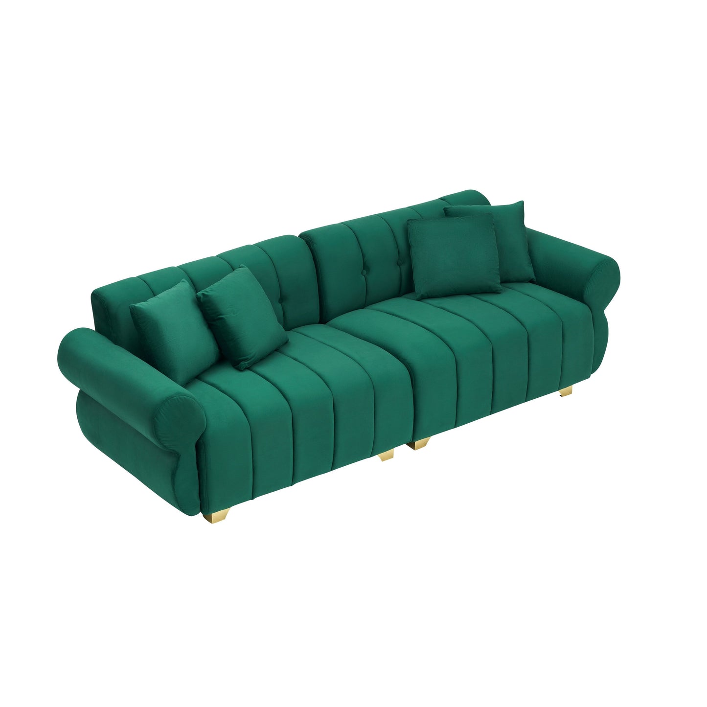 Green Modern 89 Velvet 3-seater Sofa with Spring-Wrapped Cushions and Metal Feet for Living Room