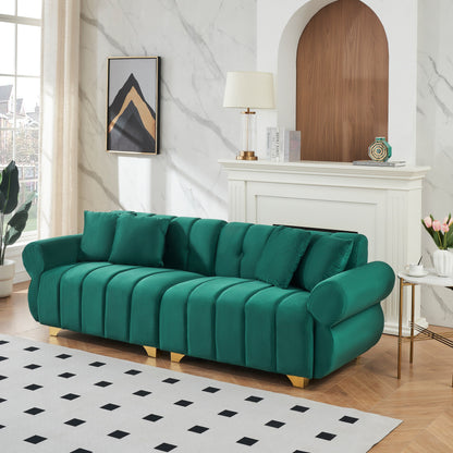 Green Modern 89 Velvet 3-seater Sofa with Spring-Wrapped Cushions and Metal Feet for Living Room