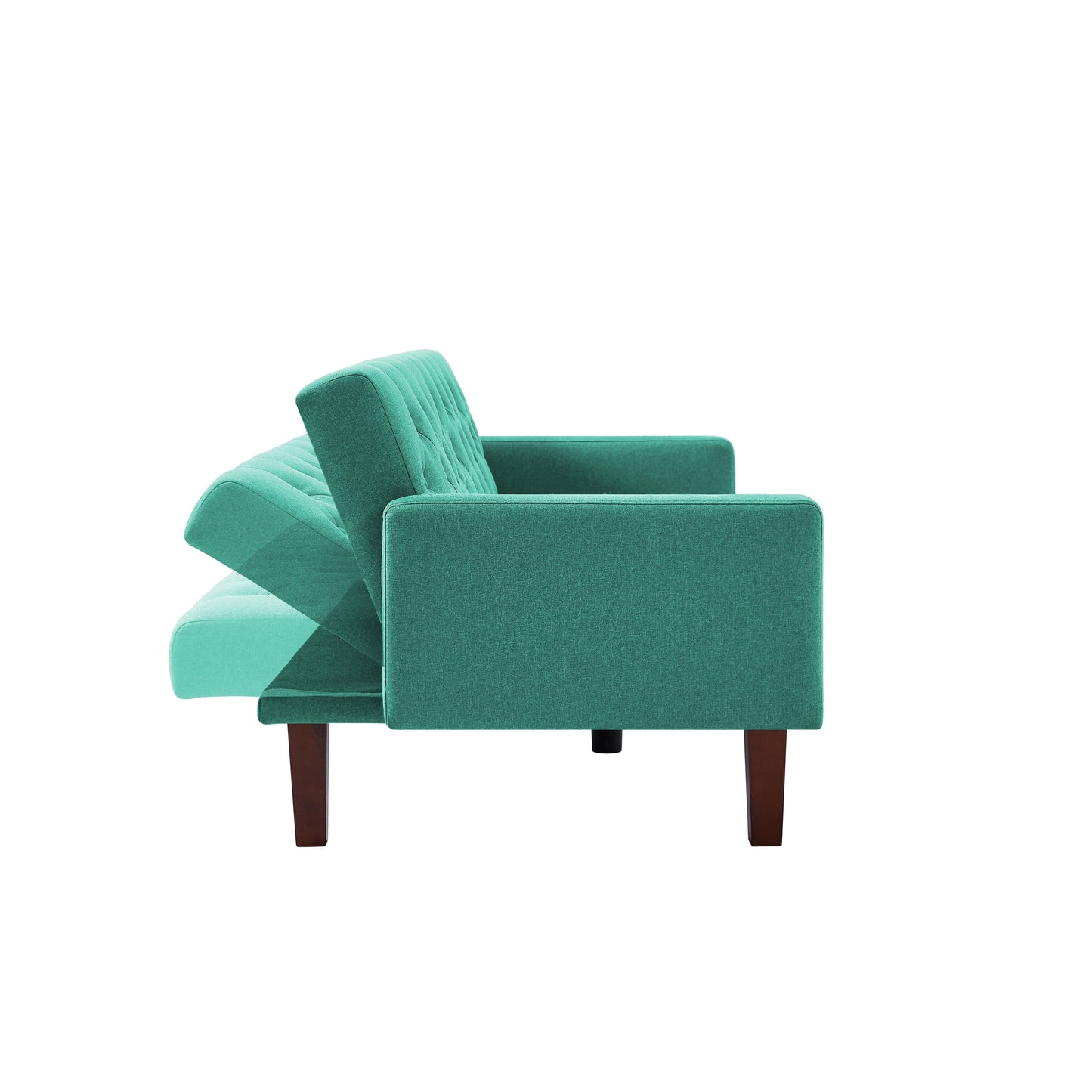 Green Modern Linen Square Arms Loveseat Sofa Bed with Eucalyptus Wood Frame and Poplar Legs for Living Room