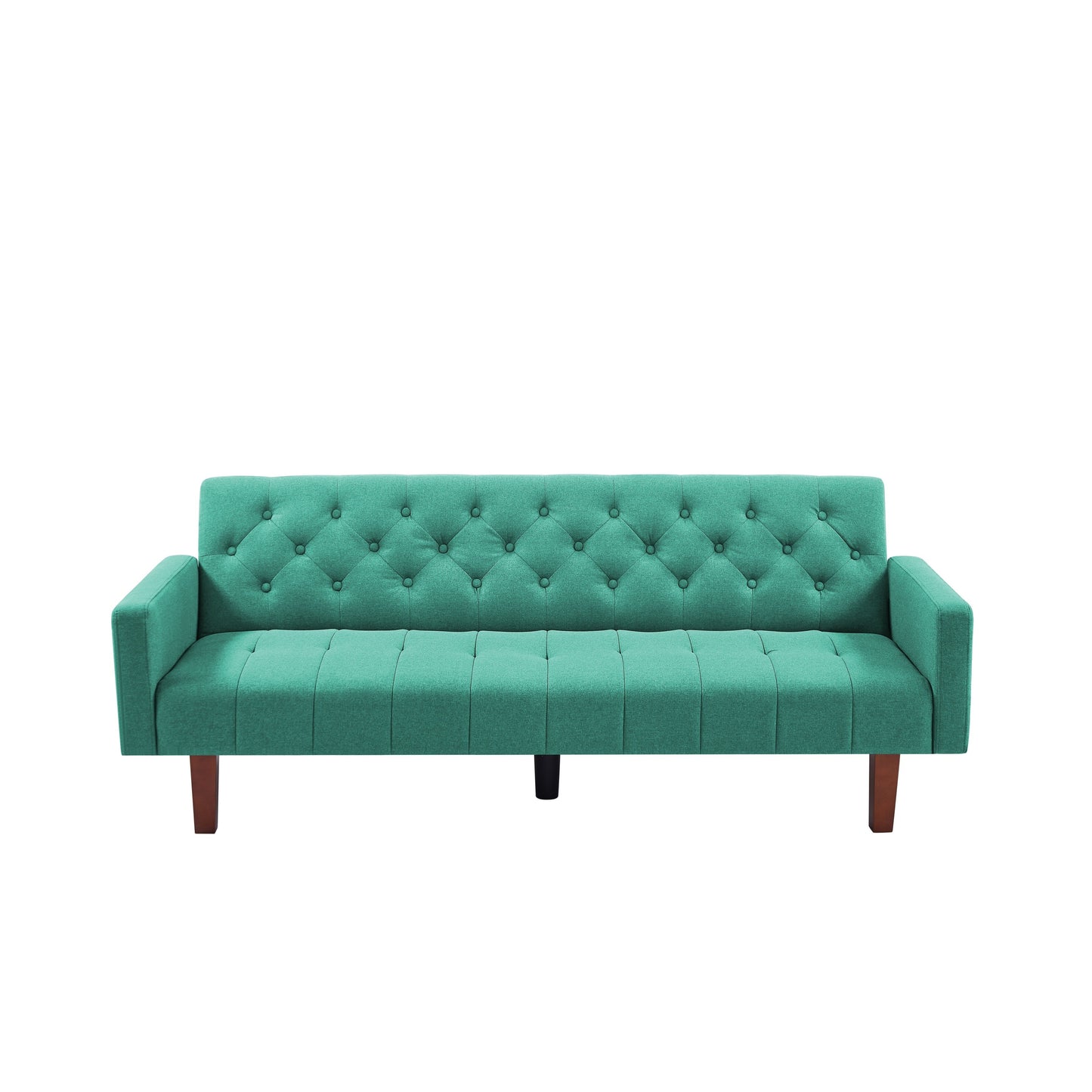 Green Modern Linen Square Arms Loveseat Sofa Bed with Eucalyptus Wood Frame and Poplar Legs for Living Room