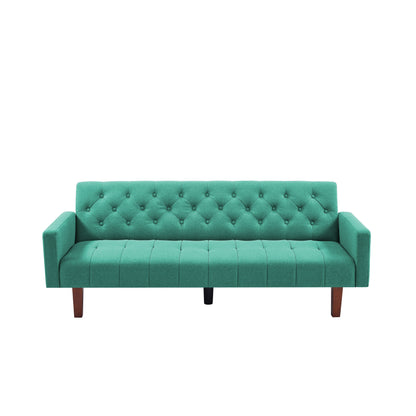 Green Modern Linen Square Arms Loveseat Sofa Bed with Eucalyptus Wood Frame and Poplar Legs for Living Room