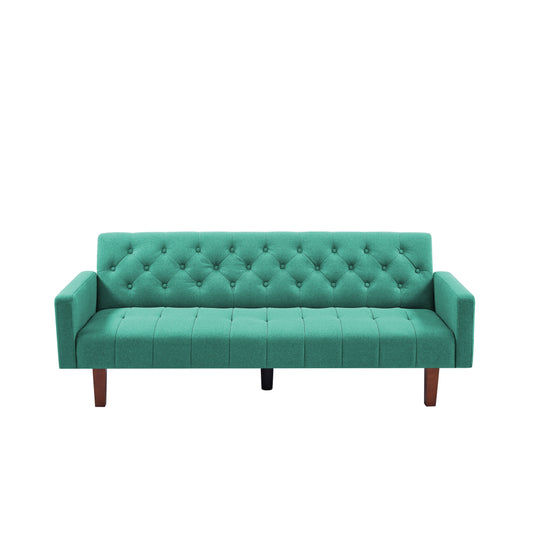 Green Modern Linen Square Arms Loveseat Sofa Bed with Eucalyptus Wood Frame and Poplar Legs for Living Room