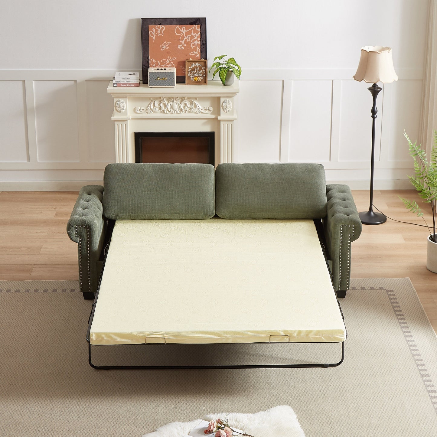 Green Polyester 3-seater Convertible Pullout Sofa Bed