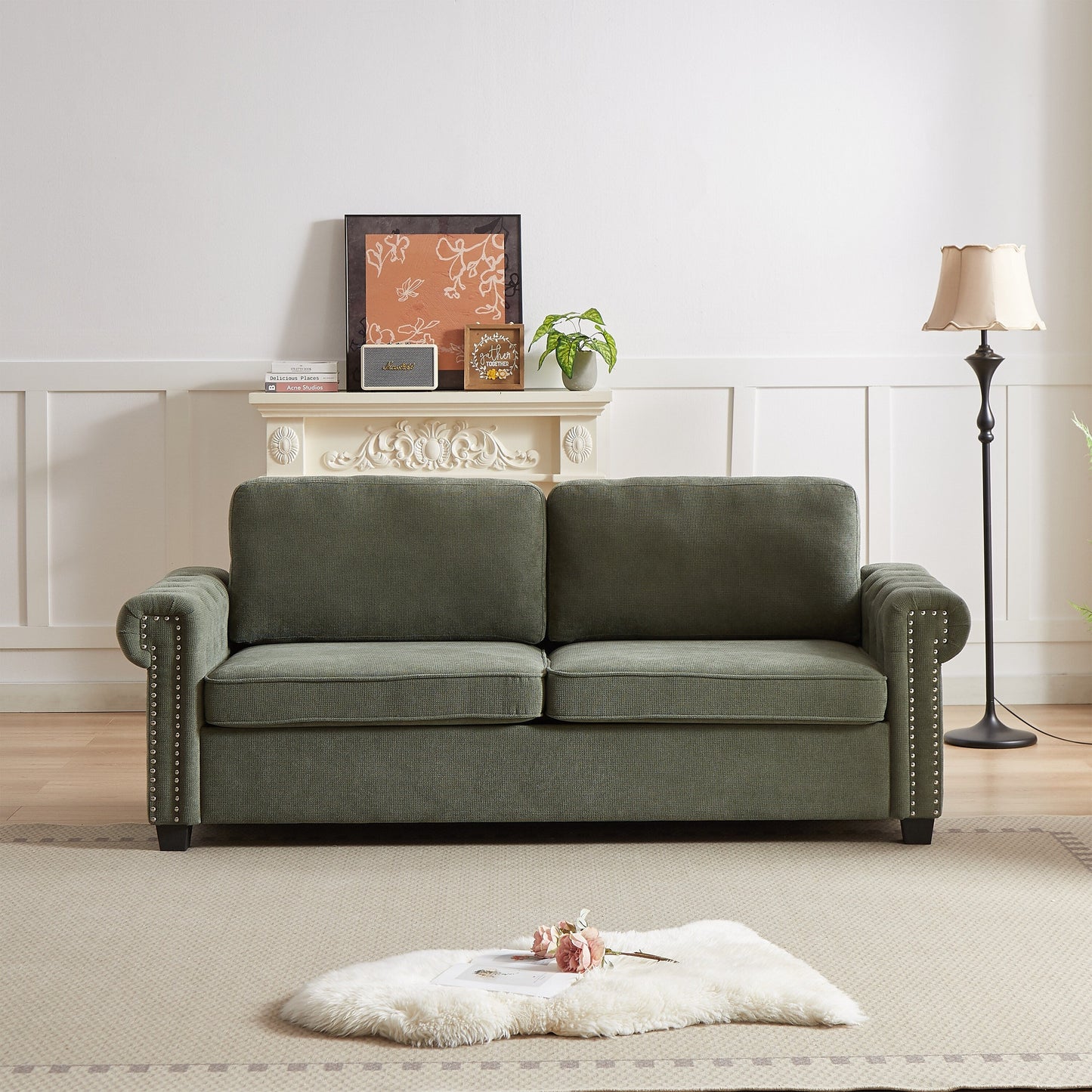 Green Polyester 3-seater Convertible Pullout Sofa Bed