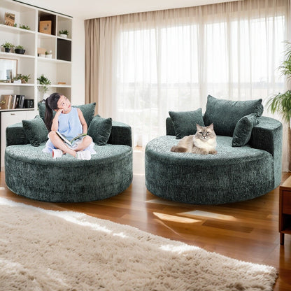 Green Round Chenille Single Sleeper Sofa with Backrest Pillow