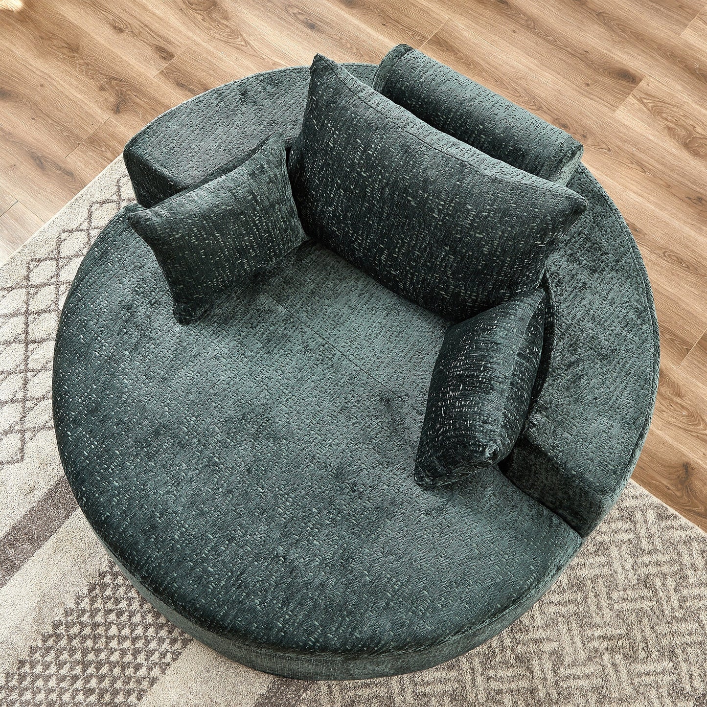 Green Round Chenille Single Sleeper Sofa with Backrest Pillow