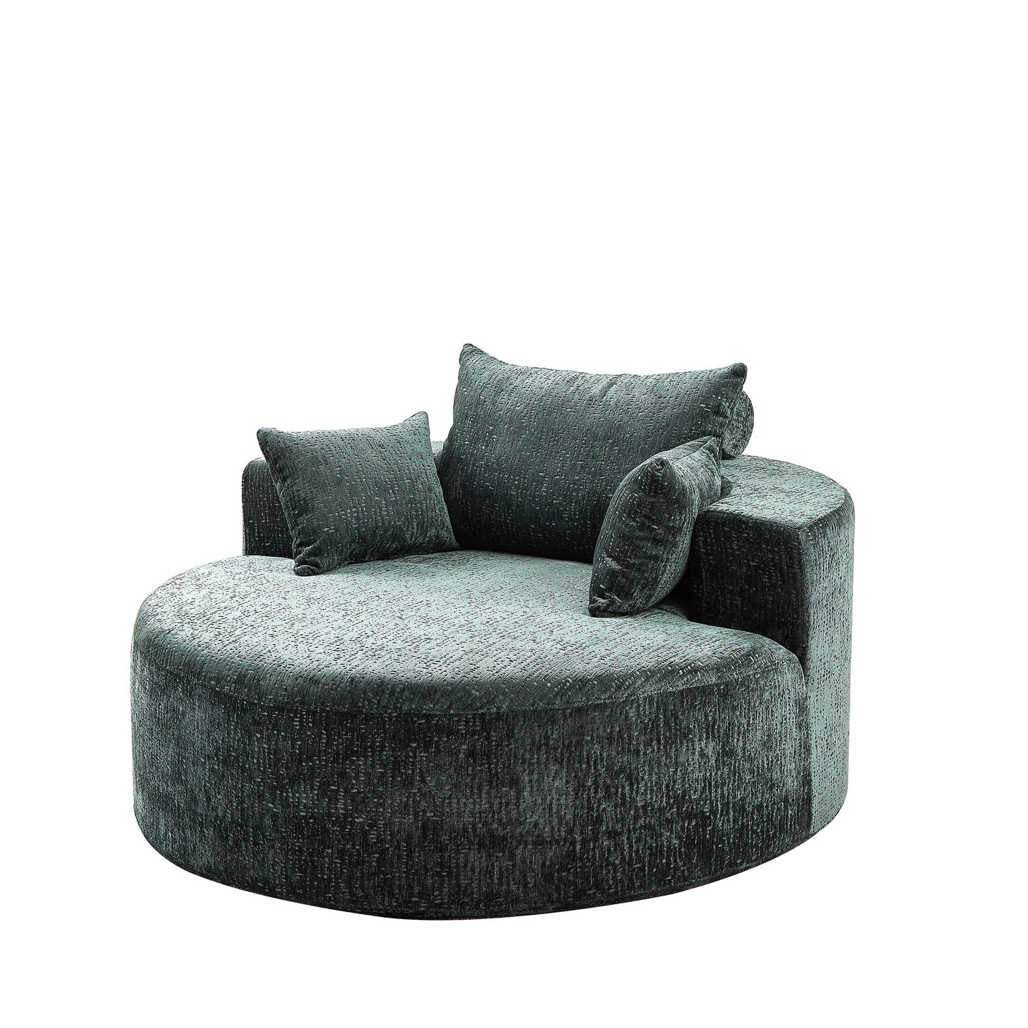 Green Round Chenille Single Sleeper Sofa with Backrest Pillow