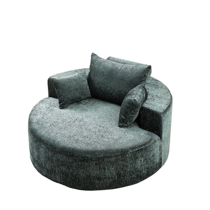 Green Round Chenille Single Sleeper Sofa with Backrest Pillow