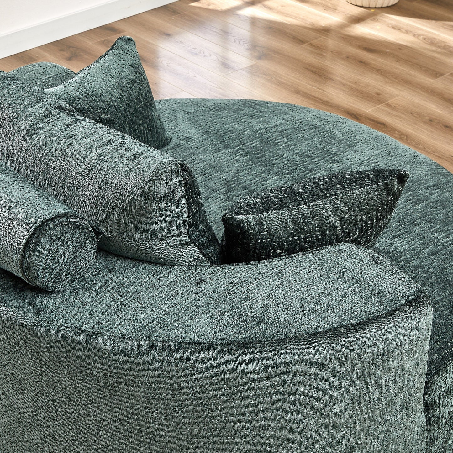 Green Round Chenille Single Sleeper Sofa with Backrest Pillow