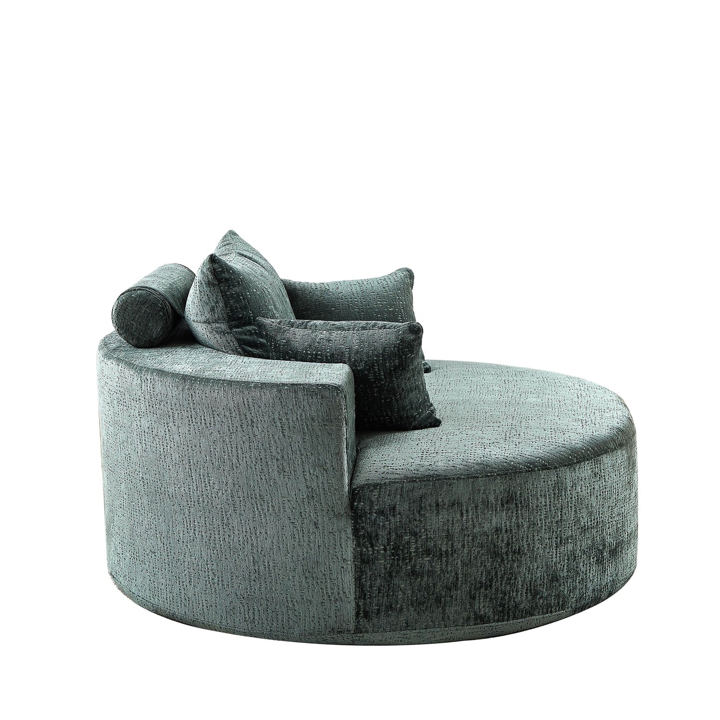 Green Round Chenille Single Sleeper Sofa with Backrest Pillow