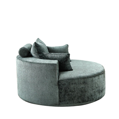 Green Round Chenille Single Sleeper Sofa with Backrest Pillow