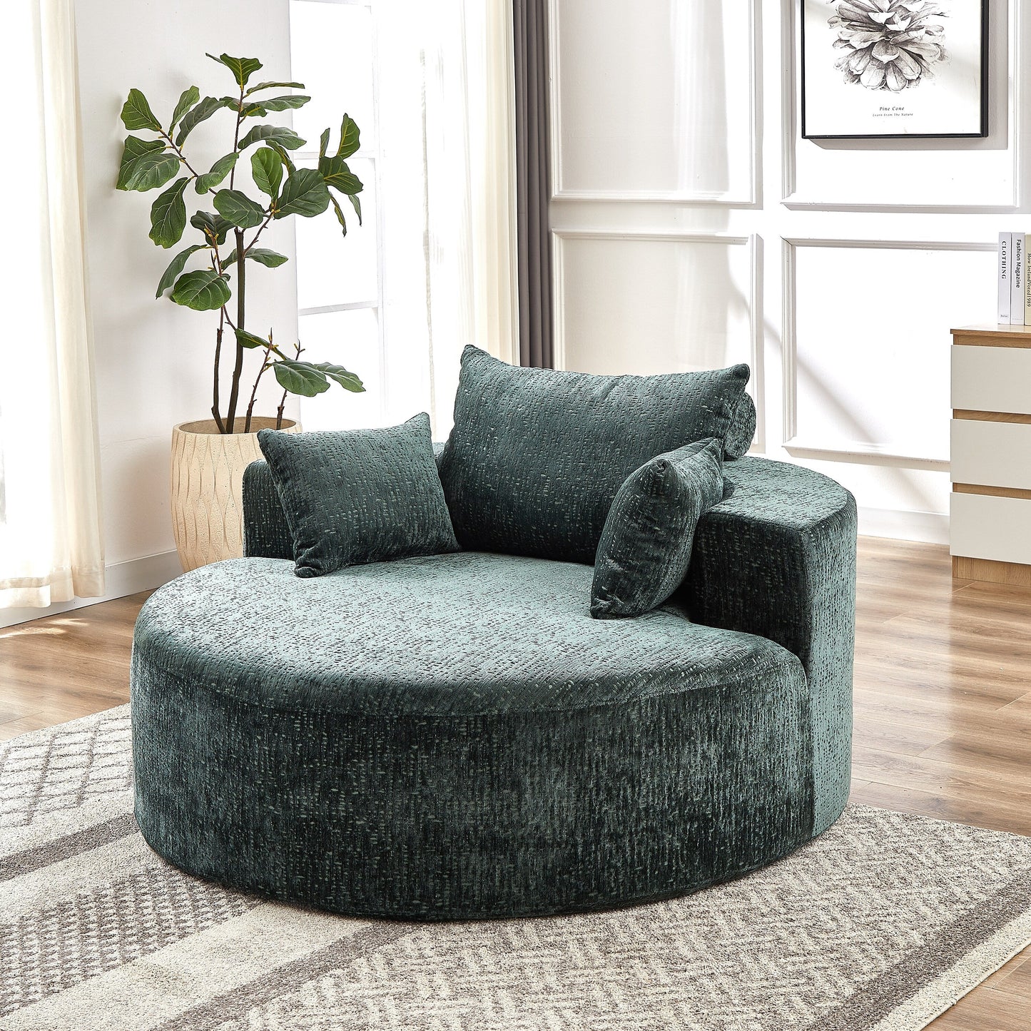Green Round Chenille Single Sleeper Sofa with Backrest Pillow