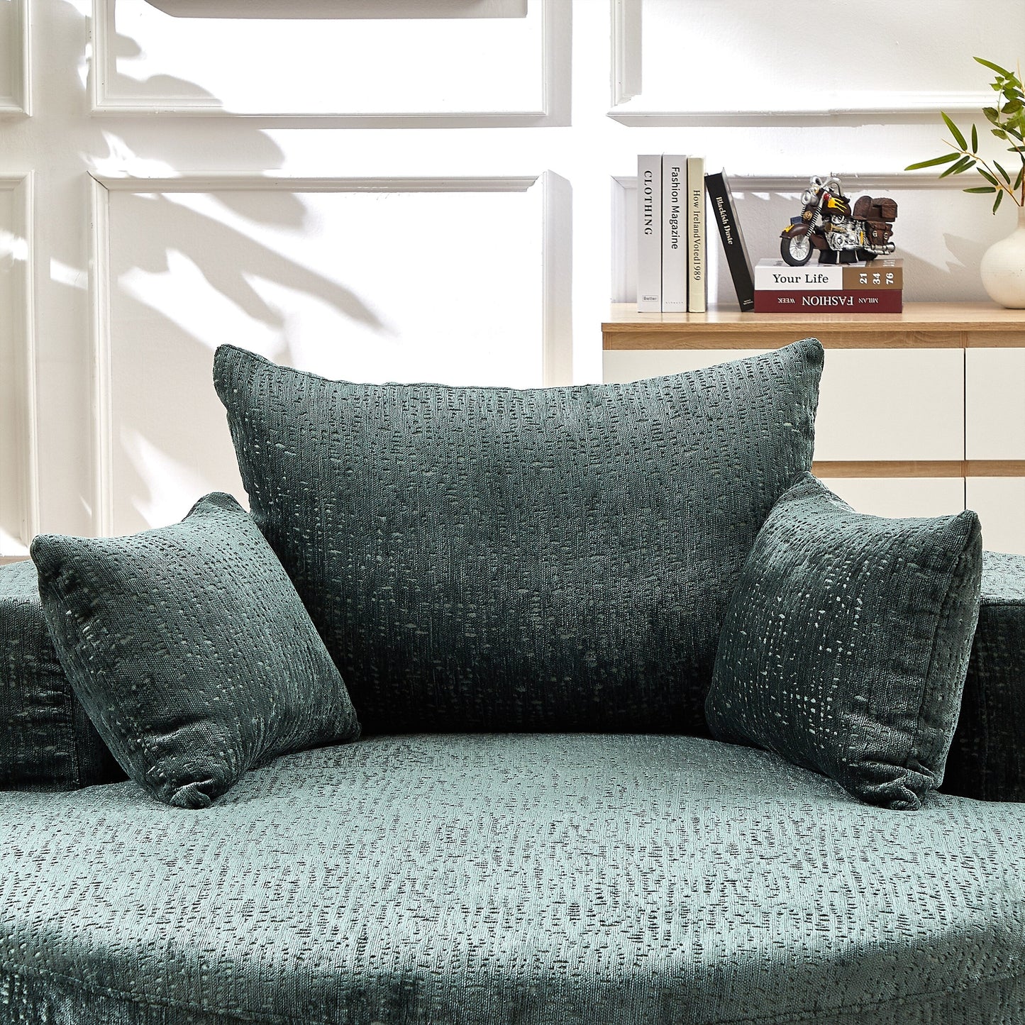 Green Round Chenille Single Sleeper Sofa with Backrest Pillow