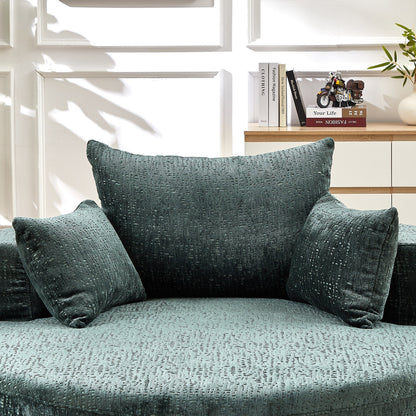 Green Round Chenille Single Sleeper Sofa with Backrest Pillow