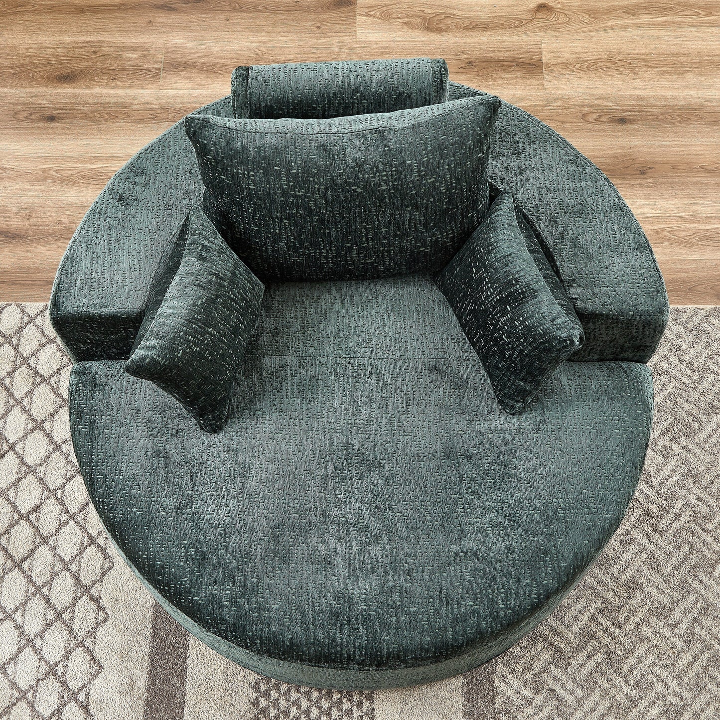 Green Round Chenille Single Sleeper Sofa with Backrest Pillow