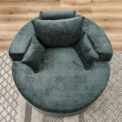 Green Round Chenille Single Sleeper Sofa with Backrest Pillow
