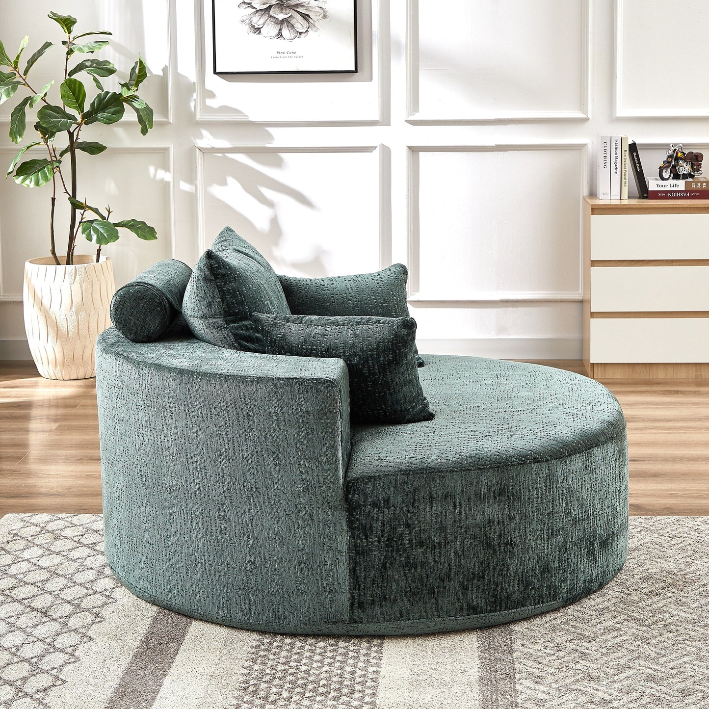 Green Round Chenille Single Sleeper Sofa with Backrest Pillow