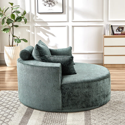 Green Round Chenille Single Sleeper Sofa with Backrest Pillow
