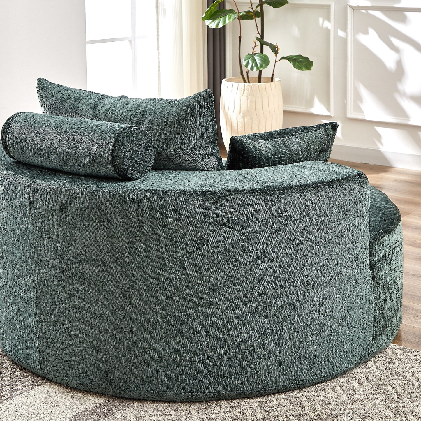 Green Round Chenille Single Sleeper Sofa with Backrest Pillow