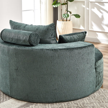Green Round Chenille Single Sleeper Sofa with Backrest Pillow