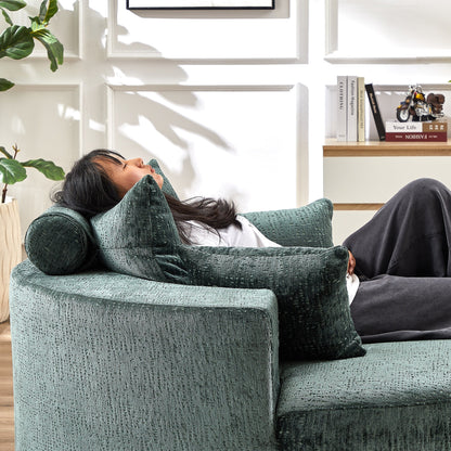 Green Round Chenille Single Sleeper Sofa with Backrest Pillow