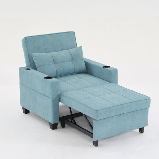 Green Tech Cloth Convertible Sofa Bed with USB Ports