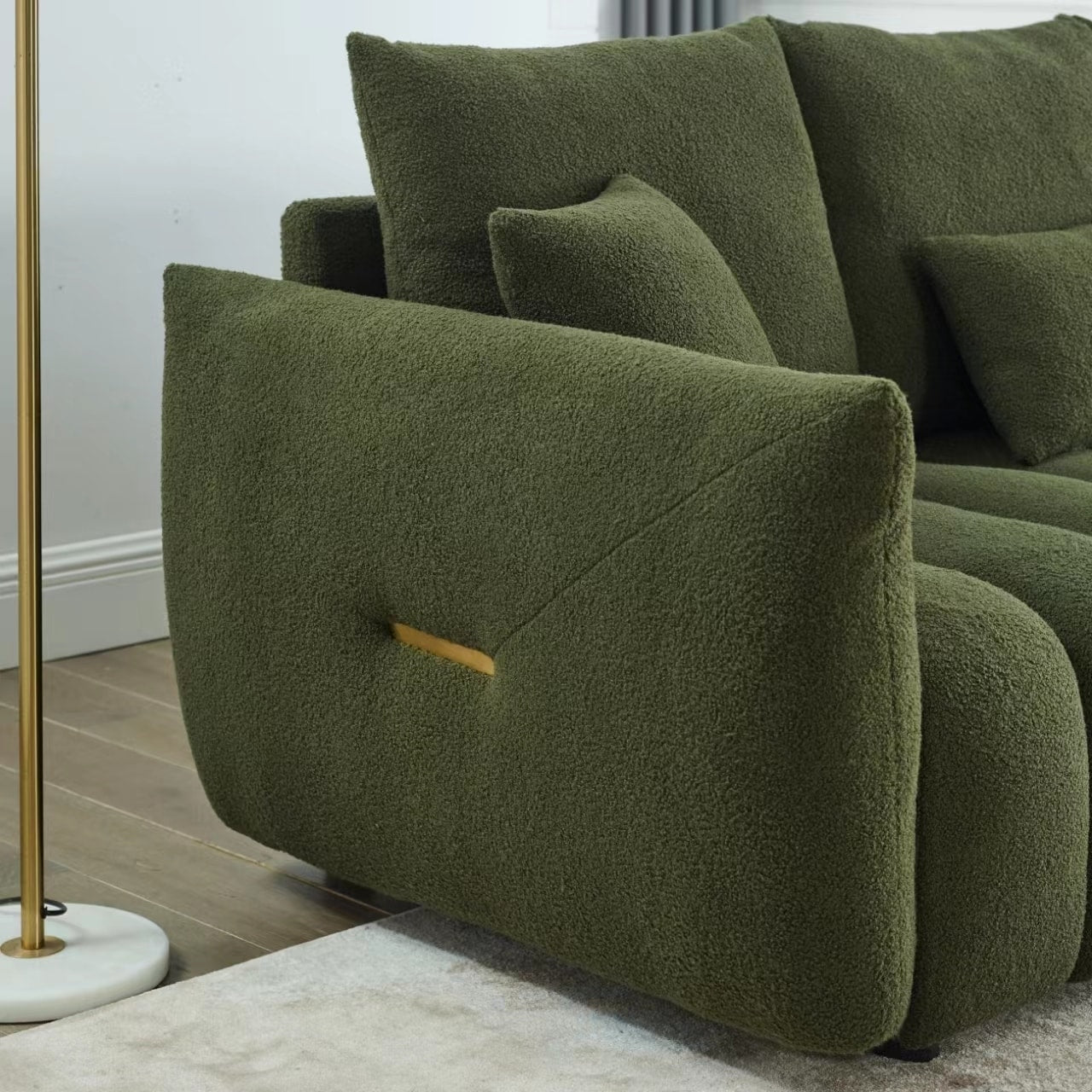 Green Teddy 3-seater Sofa with Back Pillows and Wood Frame