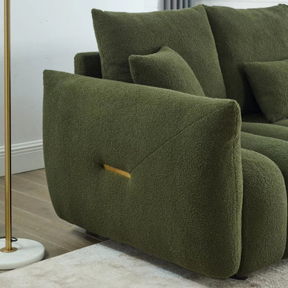 Green Teddy 3-seater Sofa with Back Pillows and Wood Frame