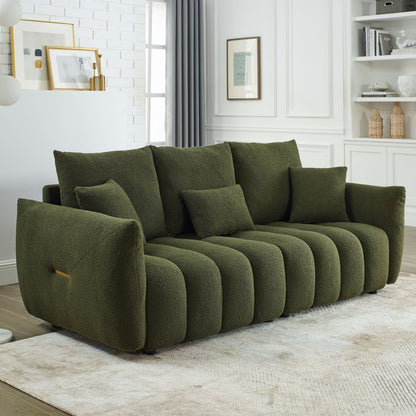 Green Teddy 3-seater Sofa with Back Pillows and Wood Frame