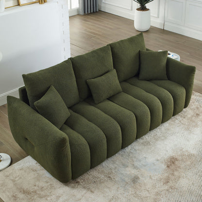 Green Teddy 3-seater Sofa with Back Pillows and Wood Frame