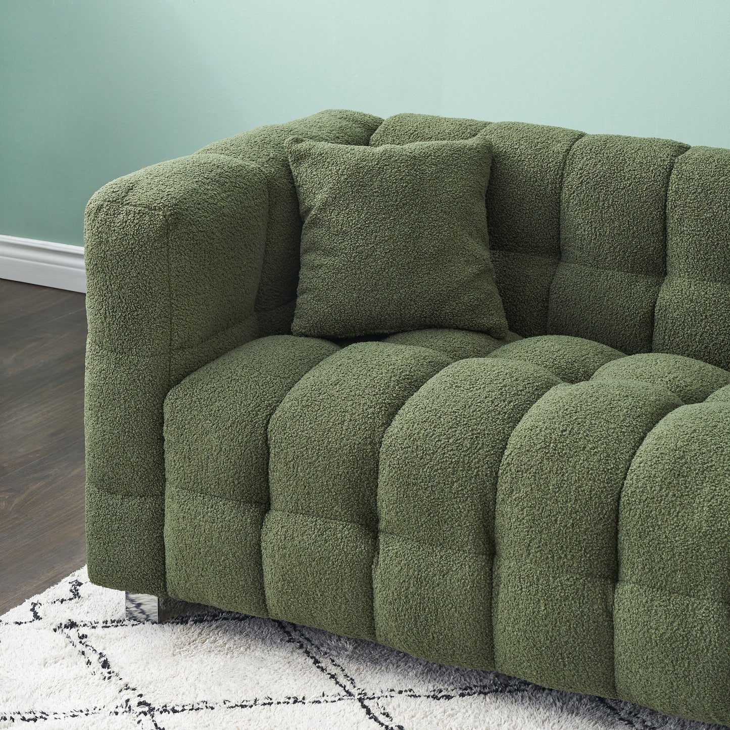 Green Teddy 4-Seat Sofa with Two Throw Pillows