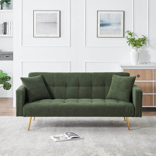 Green Teddy Fleece Convertible Loveseat Sofa Bed