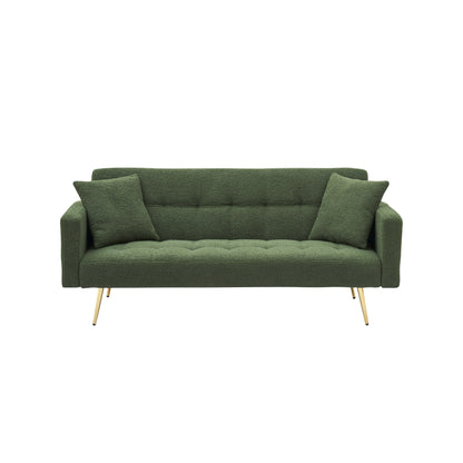 Green Teddy Fleece Convertible Loveseat Sofa Bed
