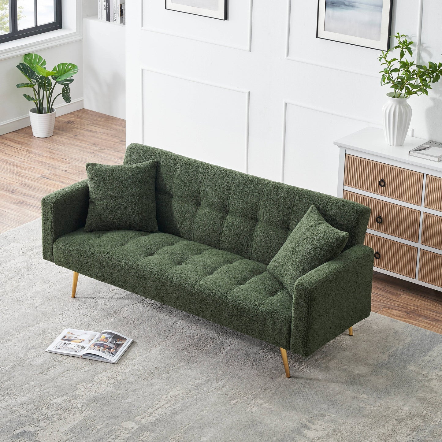 Green Teddy Fleece Convertible Loveseat Sofa Bed
