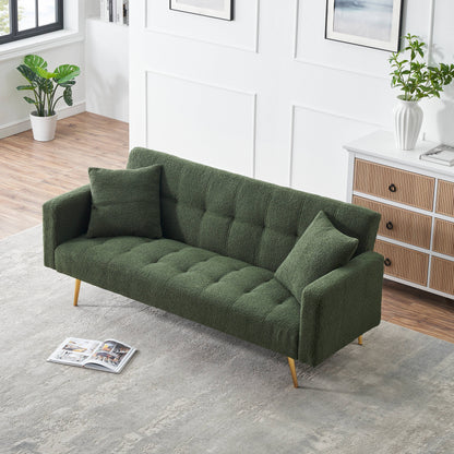 Green Teddy Fleece Convertible Loveseat Sofa Bed