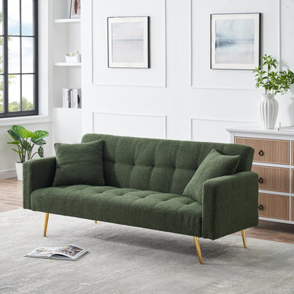 Green Teddy Fleece Convertible Loveseat Sofa Bed