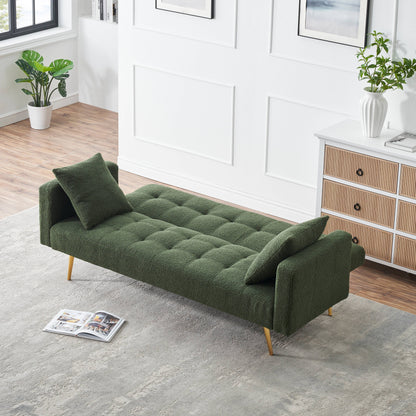 Green Teddy Fleece Convertible Loveseat Sofa Bed
