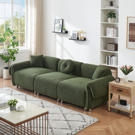 Green Teddy Velvet 3-seater Sofa with Pillows