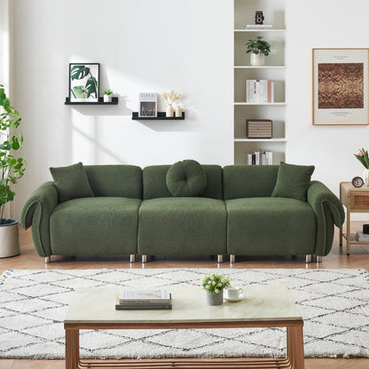 Green Teddy Velvet 3-seater Sofa with Pillows