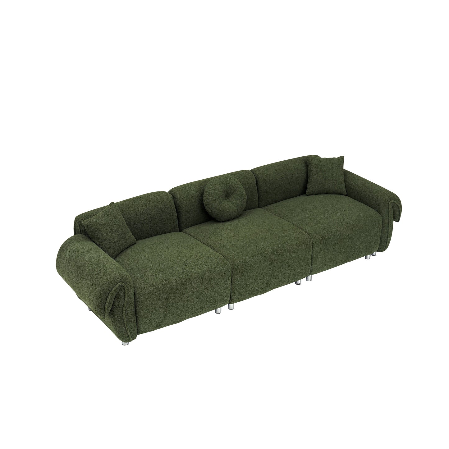 Green Teddy Velvet 3-seater Sofa with Pillows