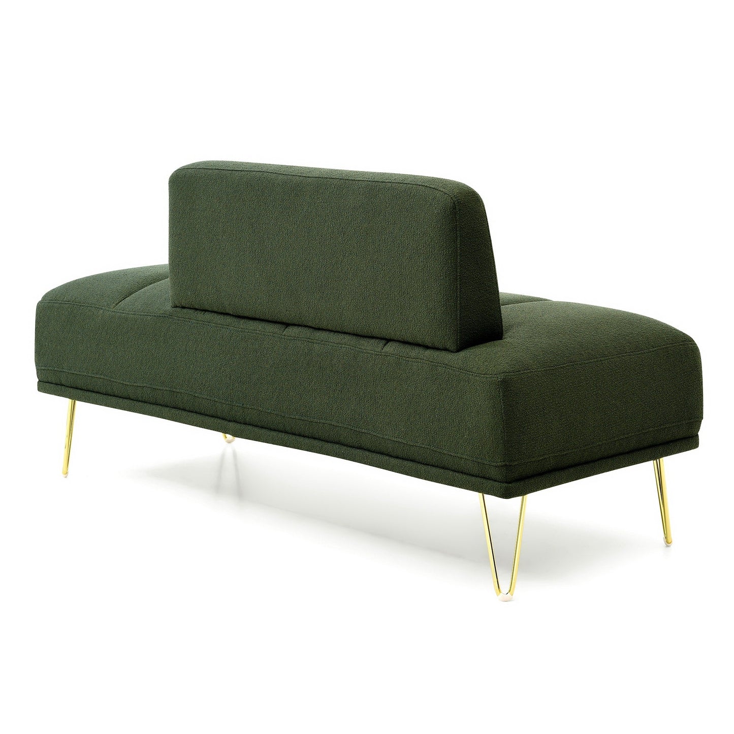 Green Upholstered Loveseat Bench with Gold Legs